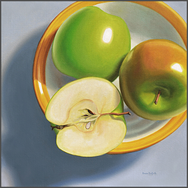 Green Apples In Bowl - Nance Danforth Paintings